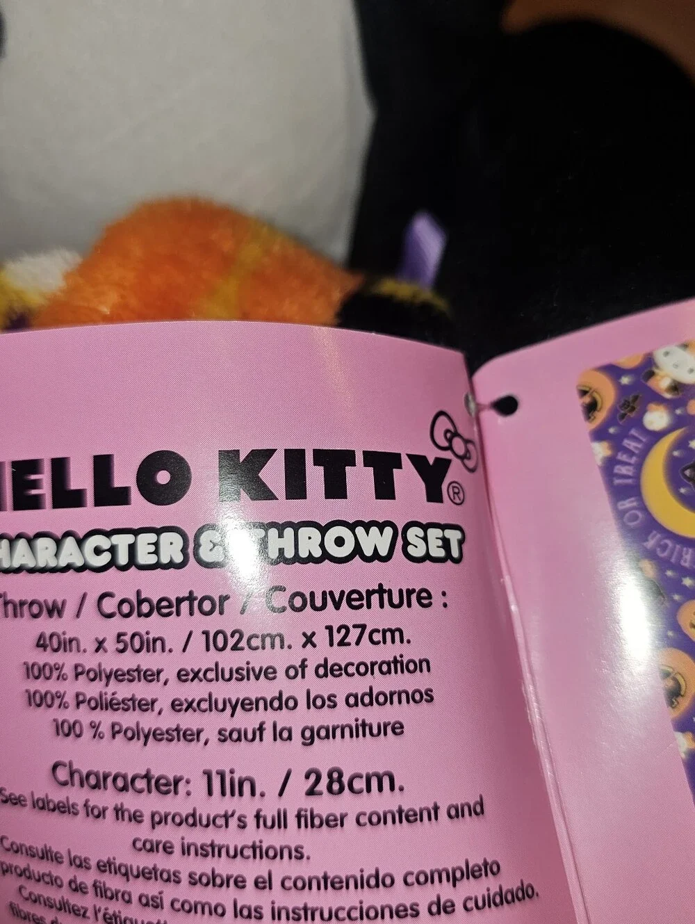 Hello Kitty Halloween Purple Pumpkins Mokn Black Cats Blanket Character Plushie